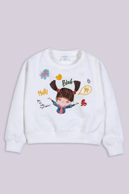 Crew Neck Graphic Sweatshirt Girl Sweatshirt Winter 2024 COUGAR- (Girl Junior Winter 2024) 5-6 Y White 