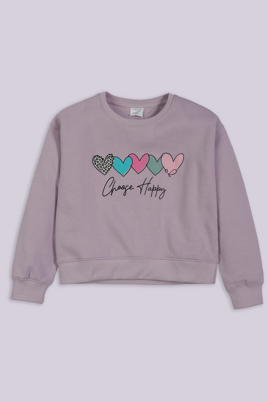 Heart Print Graphic Sweatshirt Girl Sweatshirt Winter 2024 COUGAR- (Girl Junior Winter 2024) 9-10 Y Purple 