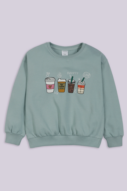 Graphic Fleece Sweatshirt Girl Sweatshirt Winter 2024 COUGAR- (Girl Junior Winter 2024) 9-10 Y Mint 