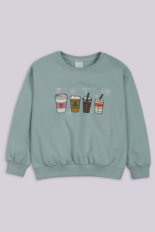 Graphic Fleece Sweatshirt Girl Sweatshirt Winter 2024 COUGAR- (Girl Junior Winter 2024) 9-10 Y Mint 