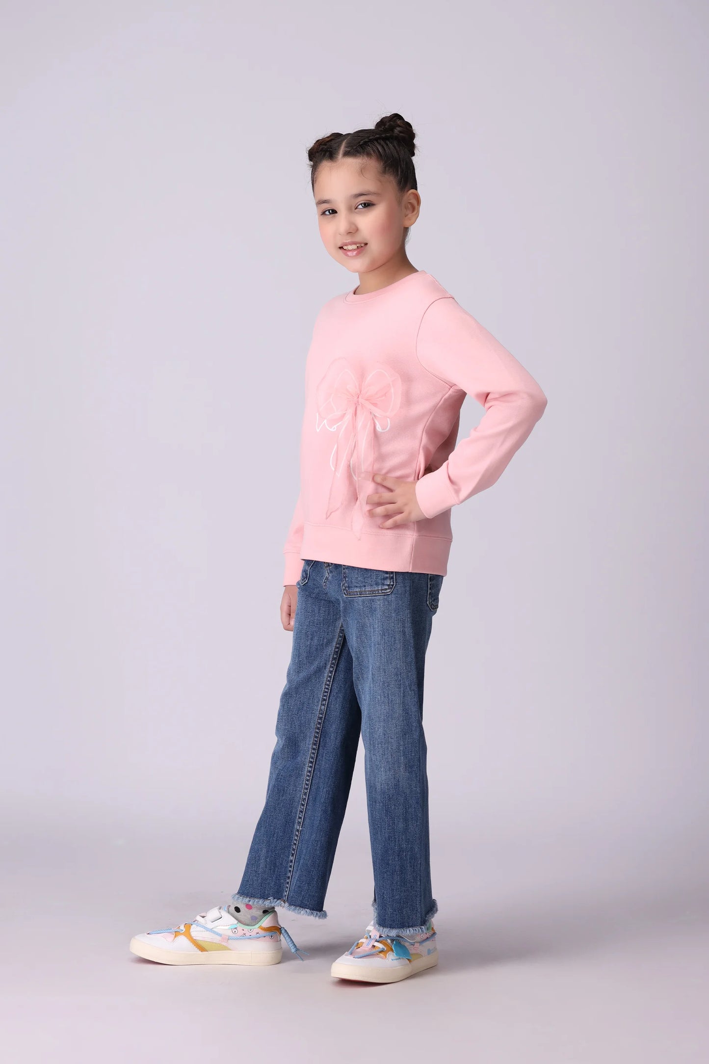 Sweatshirt With Bow Girl Sweatshirt Winter 2024 COUGAR- (Girl Junior Winter 2024)   