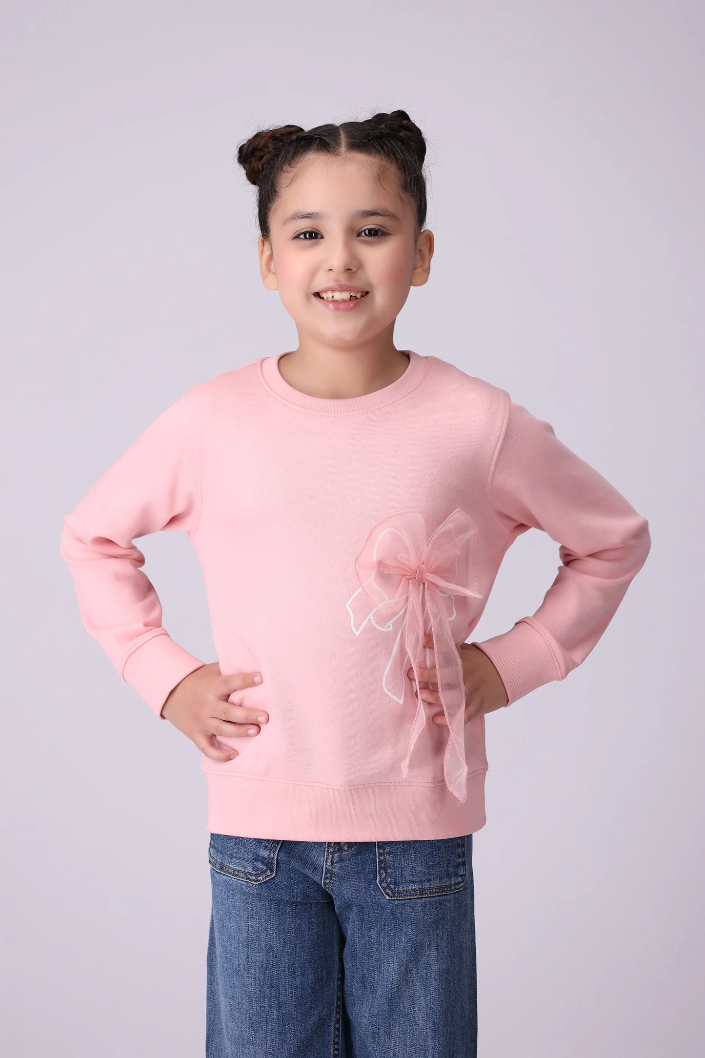 Sweatshirt With Bow Girl Sweatshirt Winter 2024 COUGAR- (Girl Junior Winter 2024) 5-6 Y Pink 