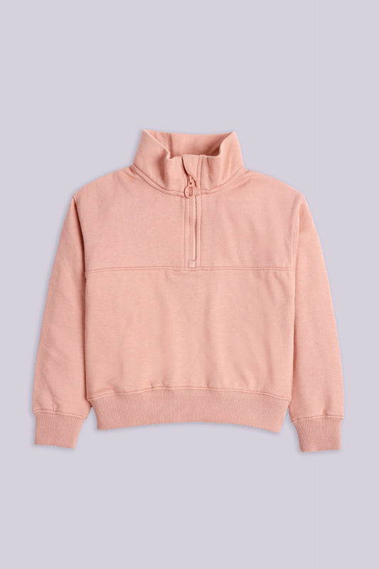 Quarter Zip Paneled Sweatshirt Girl Sweatshirt Winter 2024 COUGAR- (Girl Junior Winter 2024) 5-6 Y Light Pink Girl