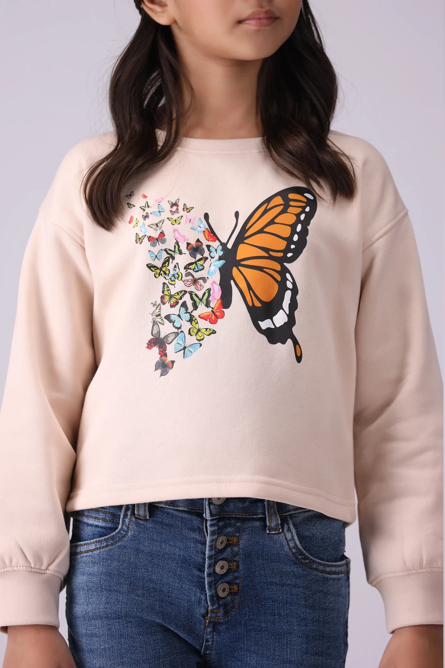 Butterfly Printed Sweatshirt Girl Sweatshirt Winter 2024 COUGAR- (Girl Junior Winter 2024)   