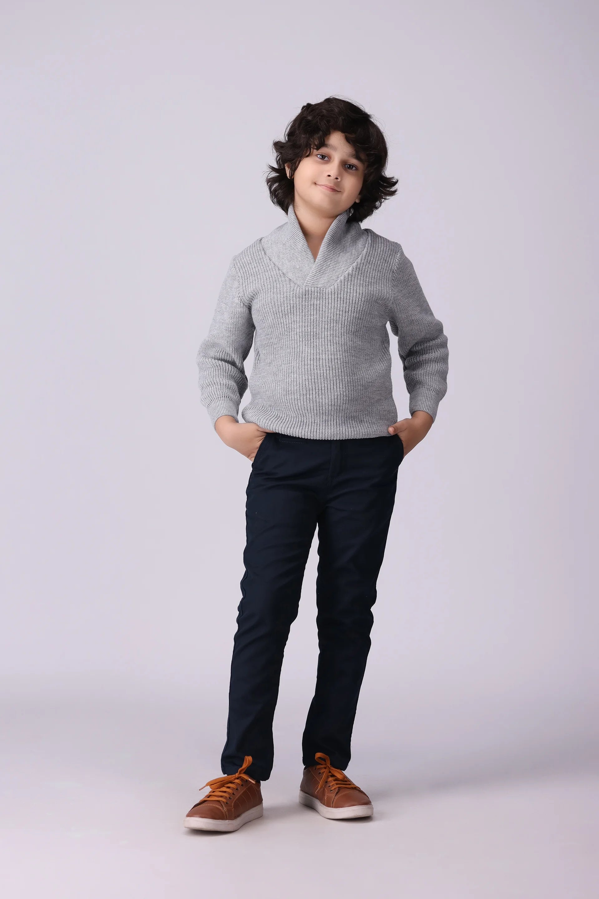 Shawl Neck Knitted Sweater Boy Sweater Winter 2024 COUGAR- (Boy Junior Winter 2024)   