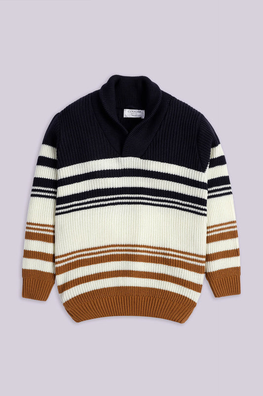 Shawl Neck Color Block Sweater