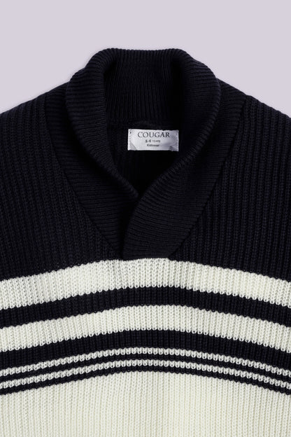 Shawl Neck Color Block Sweater