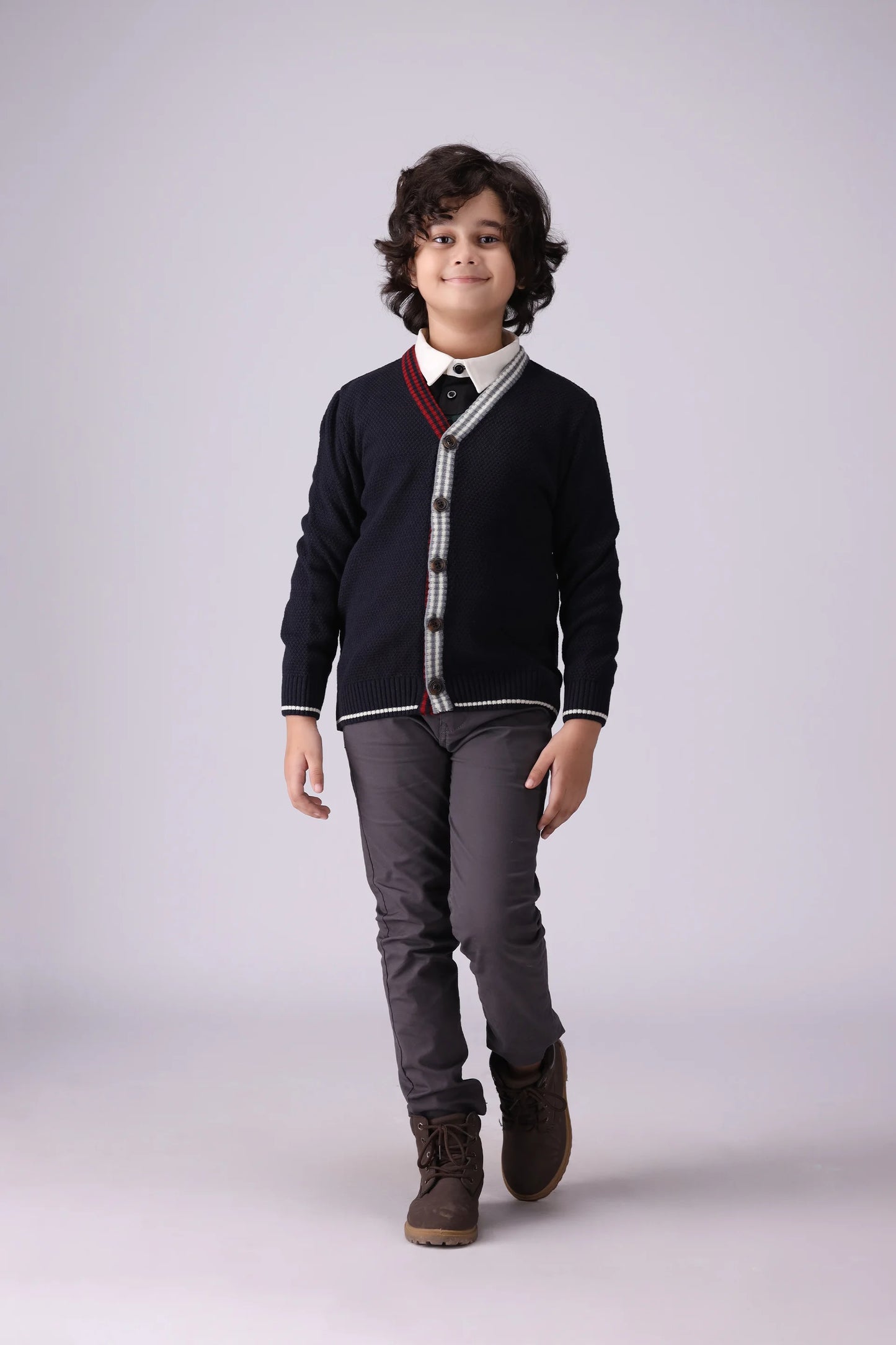 Trimmed Button-Through Cardigan Boy Sweater Winter 2024 COUGAR- (Boy Junior Winter 2024)   