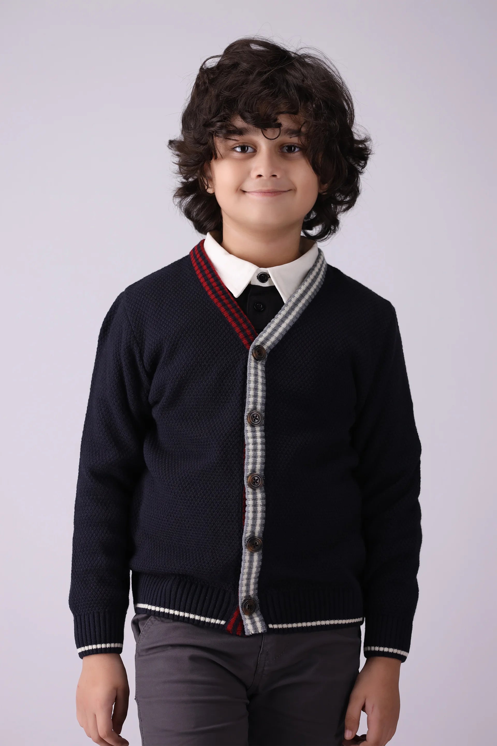 Trimmed Button-Through Cardigan Boy Sweater Winter 2024 COUGAR- (Boy Junior Winter 2024) 5-6 Y Navy 