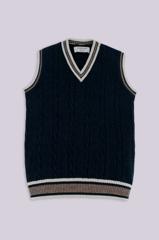 Cable Knit Sweater Vest Boy Sweater Winter 2024 COUGAR- (Boy Junior Winter 2024) 5-6 Y Navy 