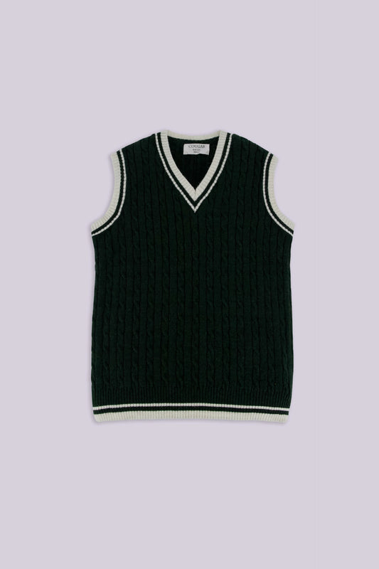 Cable Knit Sweater Vest Boy Sweater Winter 2024 COUGAR- (Boy Junior Winter 2024) 5-6 Y Green Boy