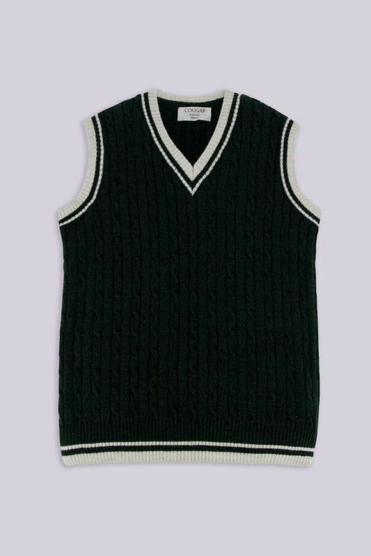 Cable Knit Sweater Vest Boy Sweater Winter 2024 COUGAR- (Boy Junior Winter 2024) 5-6 Y Green 