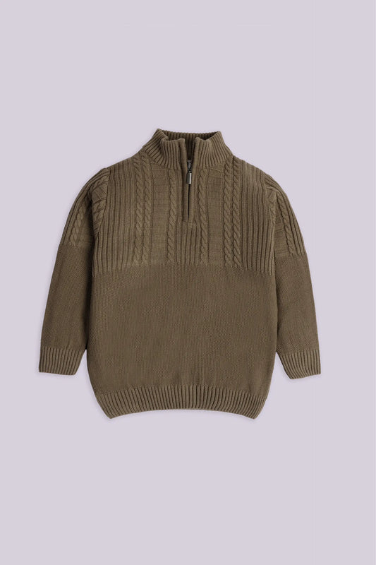 Quarter Zip Cable Knit Sweater Boy Sweater Winter 2024 COUGAR- (Boy Junior Winter 2024) 5-6 Y Brown Boy