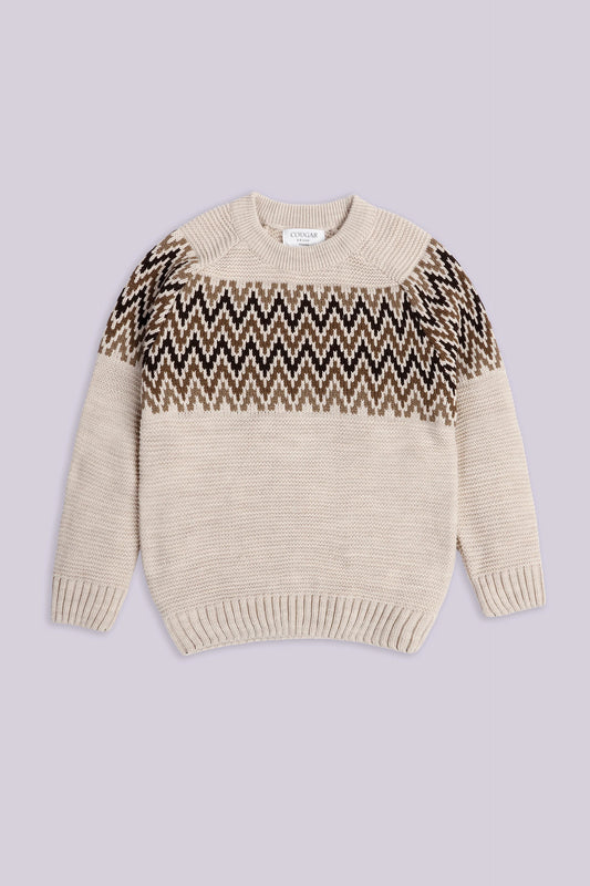 Jacquard Knit Raglan Sweater Boy Sweater Winter 2024 COUGAR- (Boy Junior Winter 2024) 5-6 Y Oatmeal Boy