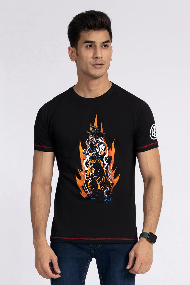 Buy Black Contrast Stitch Graphic T-Shirt for Men Online