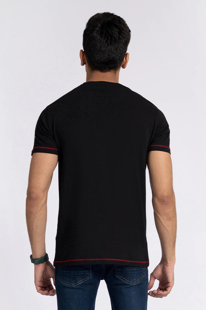 Black Contrast Stitch Graphic T-Shirt Men T-Shirt Pre Fall 2023 Vortex COUGAR   