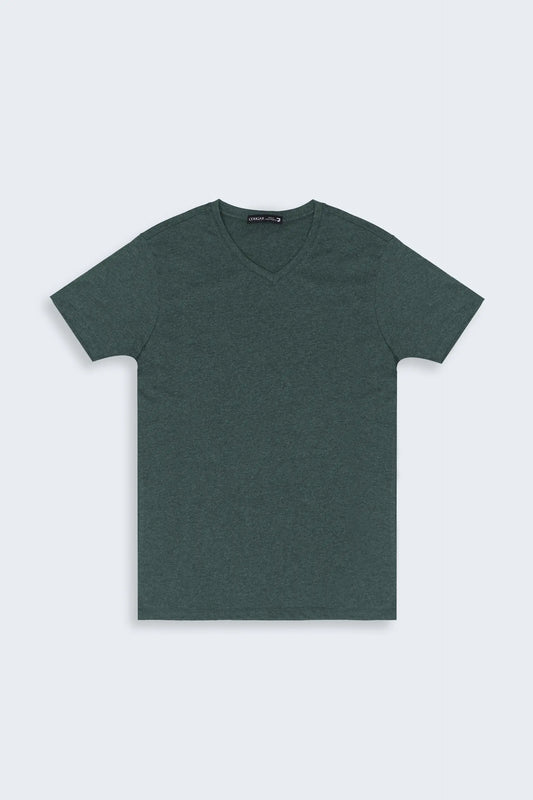 Green V-Neck Logo T-Shirt Men Tee Summer V-2 2024 URBAN STATION COUGAR