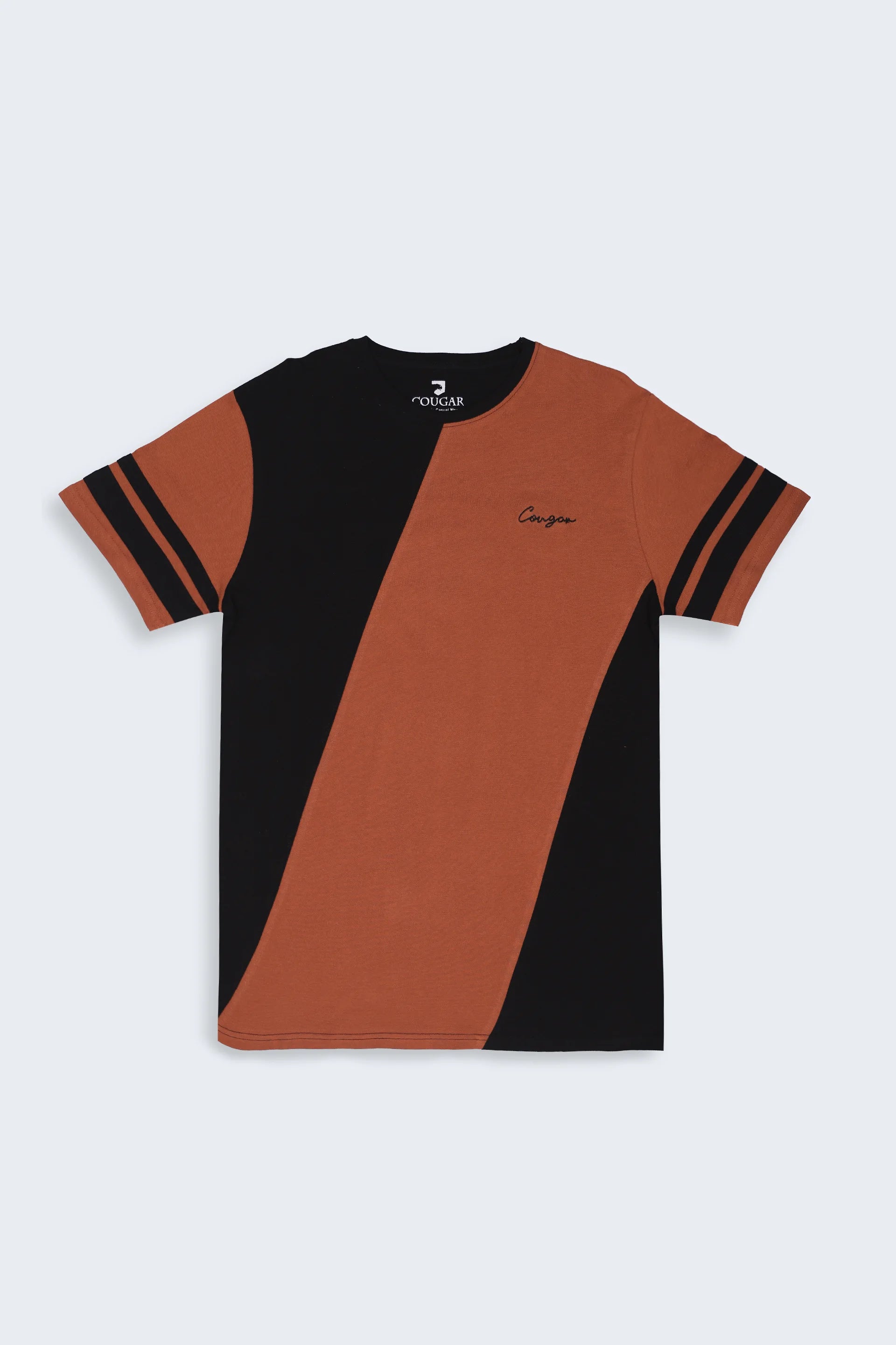 Rust Color Block T-Shirt Men Tee Summer V-2 2024 URBAN STATION COUGAR