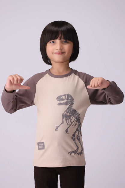 Contrast Raglan Graphic T-Shirt Boy Tee Fall 2024 COUGAR- (Boy Junior Fall 2024) 5-6 Y Beige 