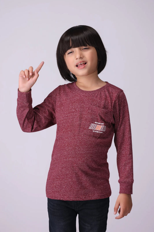 Mélange T-Shirt With Patch Pocket Boy Tee Fall 2024 COUGAR- (Boy Junior Fall 2024) 5-6 Y Wine 