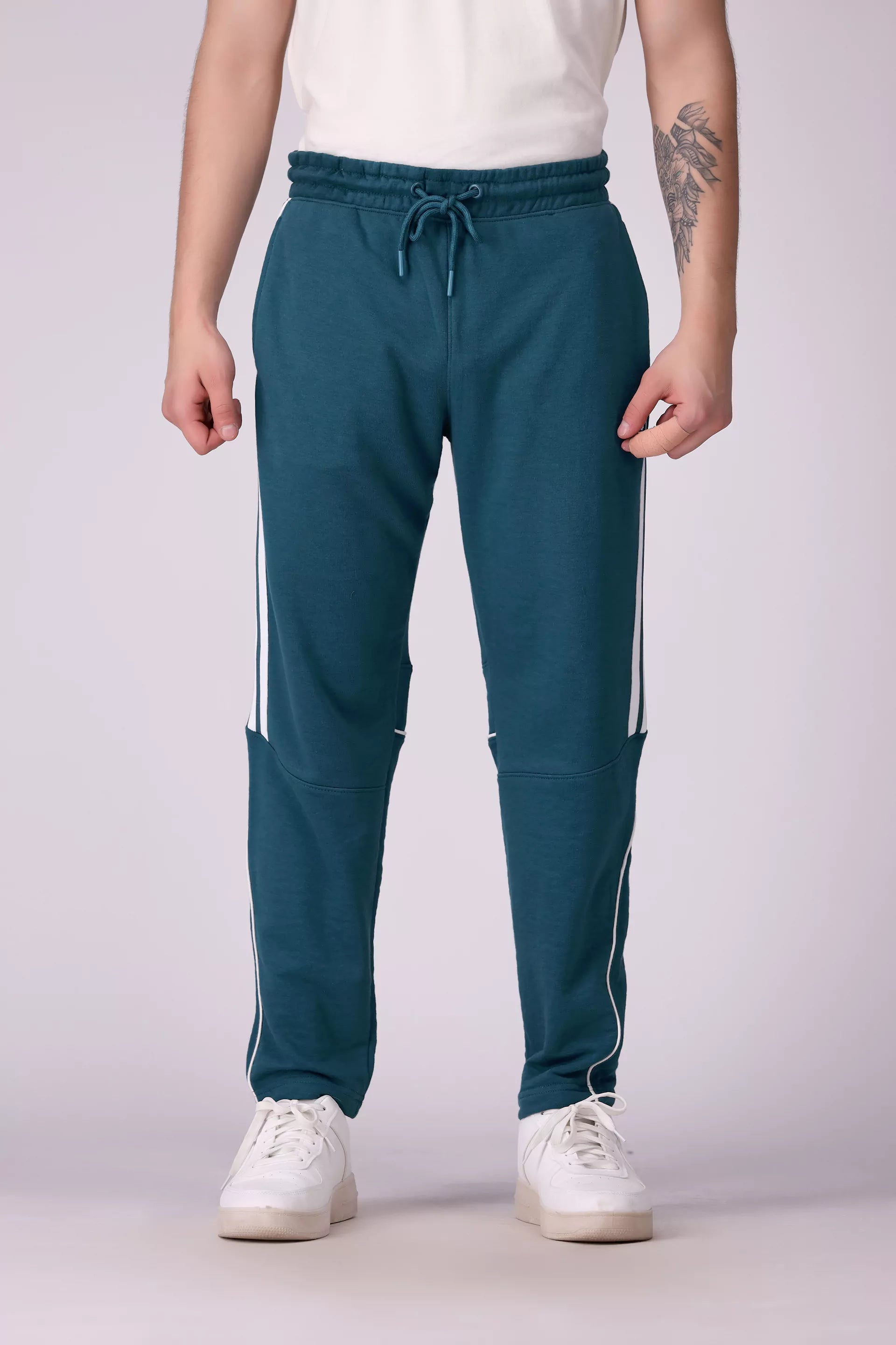 Relaxed Fit Half Striped Jogger Pants Men Trouser COUGAR (S V-1 2025) S Teal Men