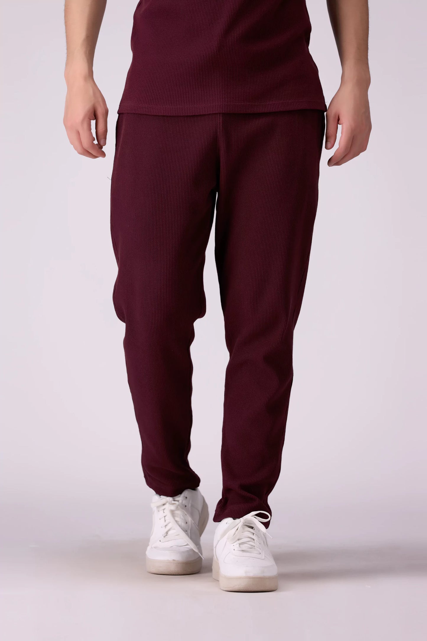 Relaxed Fit Waffle Knit Jogger Pants Men Trouser COUGAR (S V-1 2025) S Dark Wine Men