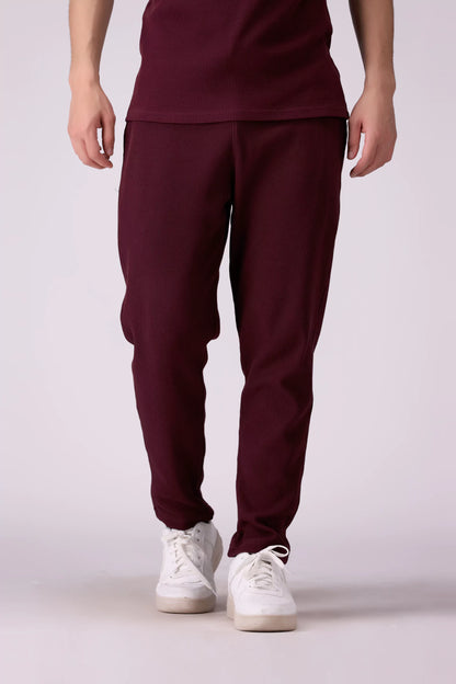 Relaxed Fit Waffle Knit Jogger Pants Men Trouser COUGAR (S V-1 2025) S Dark Wine Men