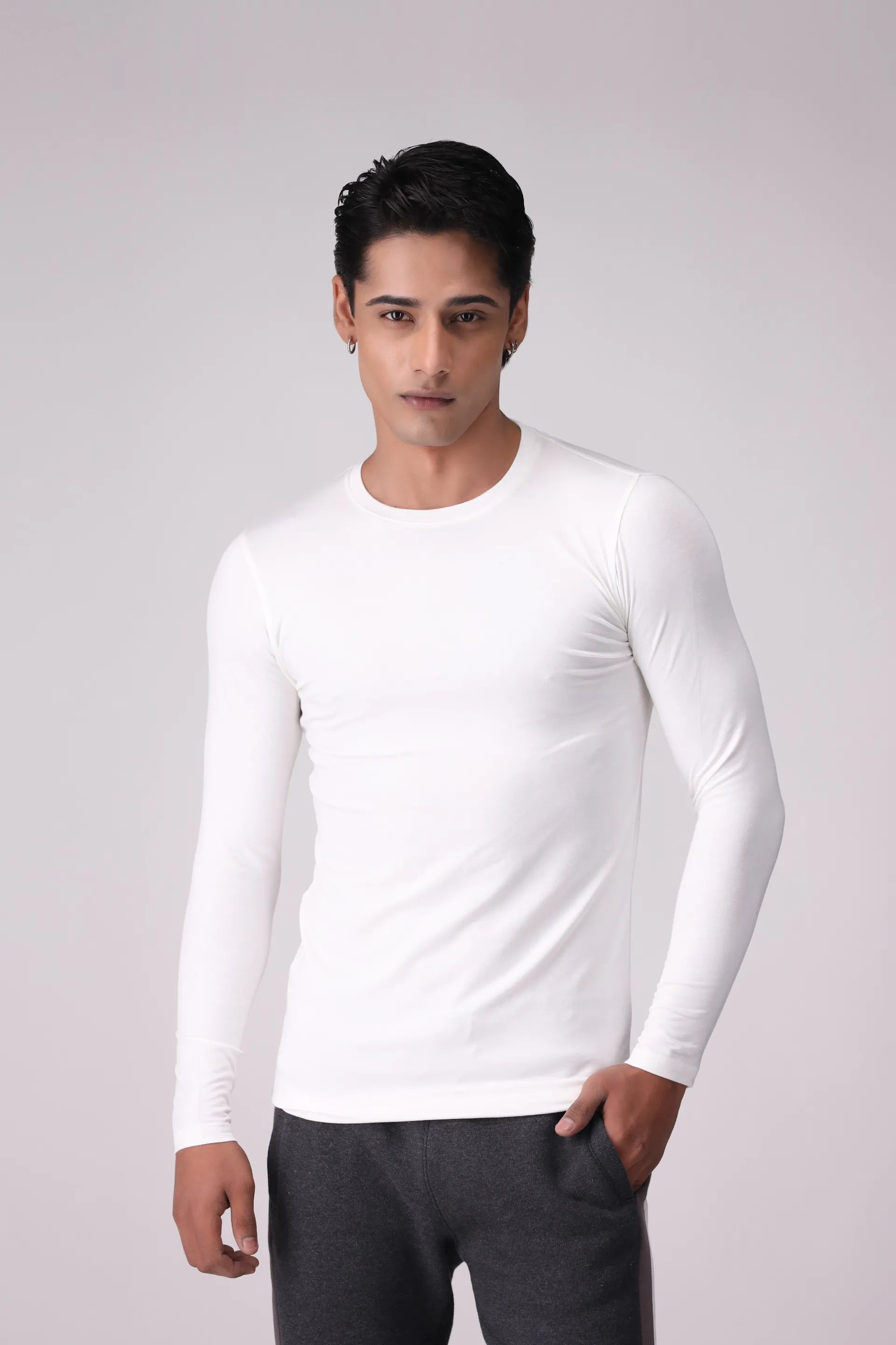 Modal Blend Slim Fit T-Shirt Men Tee Fall 2024 Core Comfort COUGAR- (Men Fall 2024) S WHITE Men