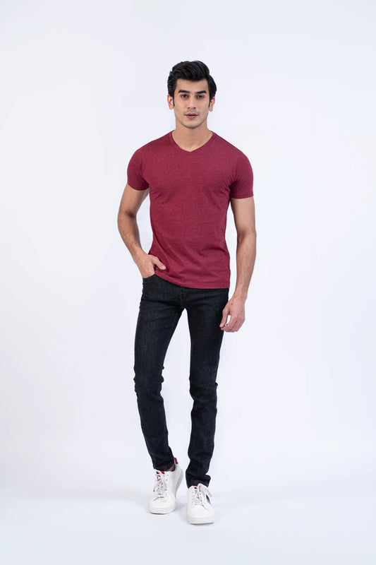 Maroon V-Neck T-Shirt Men Tee Summer V-1 2024 AURA COUGAR