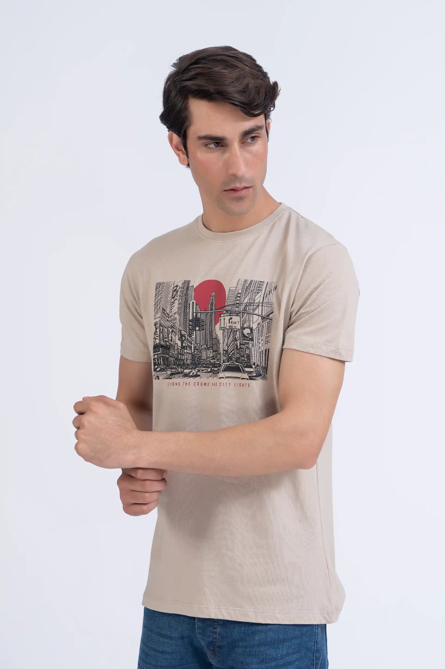 Beige Graphic T-Shirt Men Tee Summer V-1 2024 AURA COUGAR   