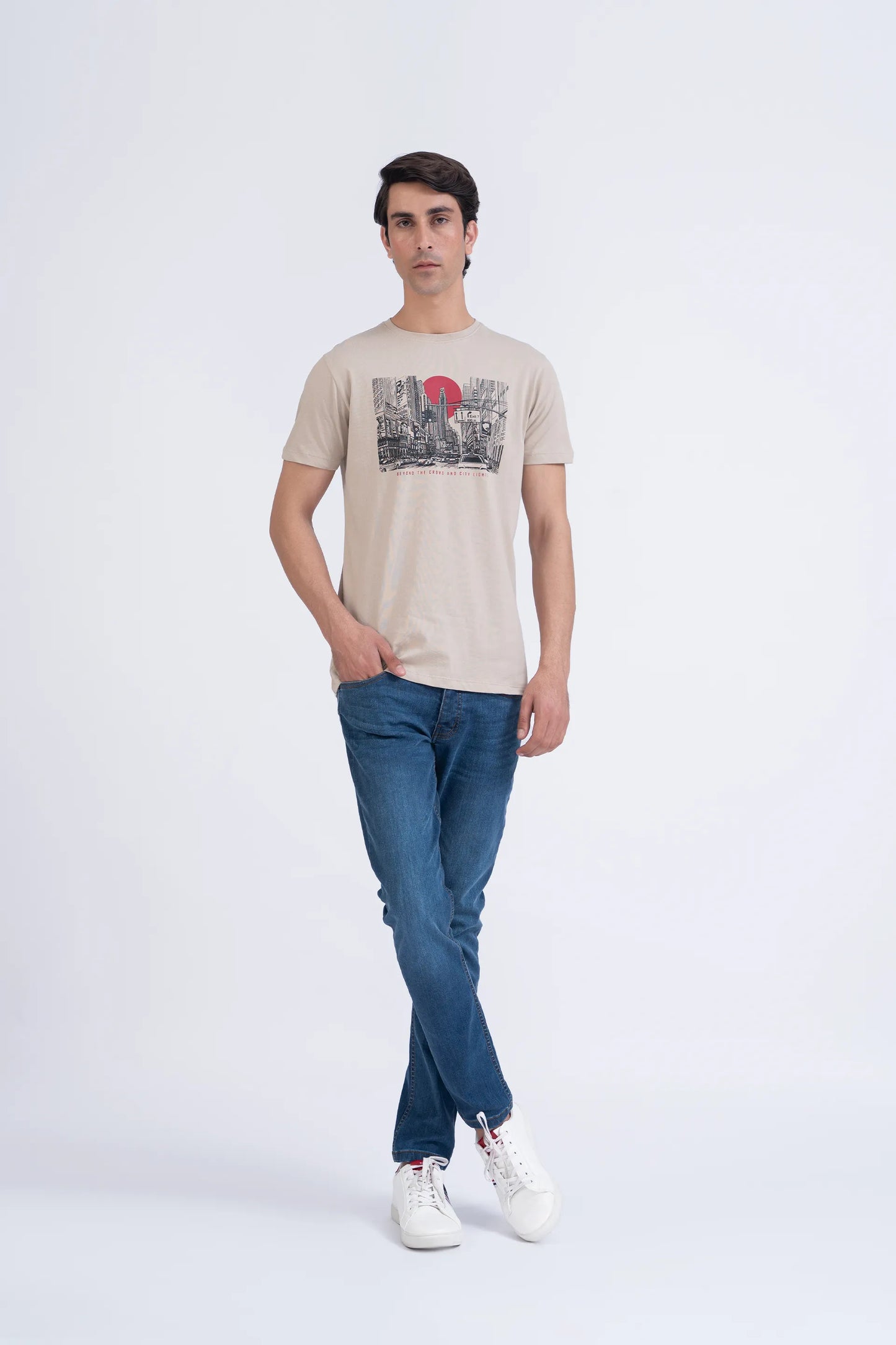 Beige Graphic T-Shirt Men Tee Summer V-1 2024 AURA COUGAR