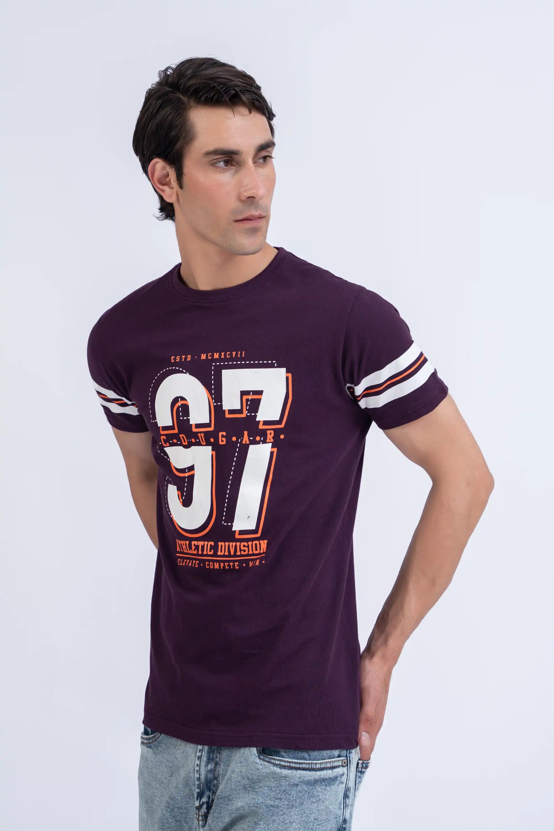 Purple Printed T-Shirt Men Tee Summer V-1 2024 AURA COUGAR   