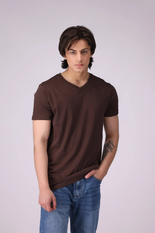 V-Neck T-Shirt Men Tee COUGAR (S V-1 2025) S Chocolate Men