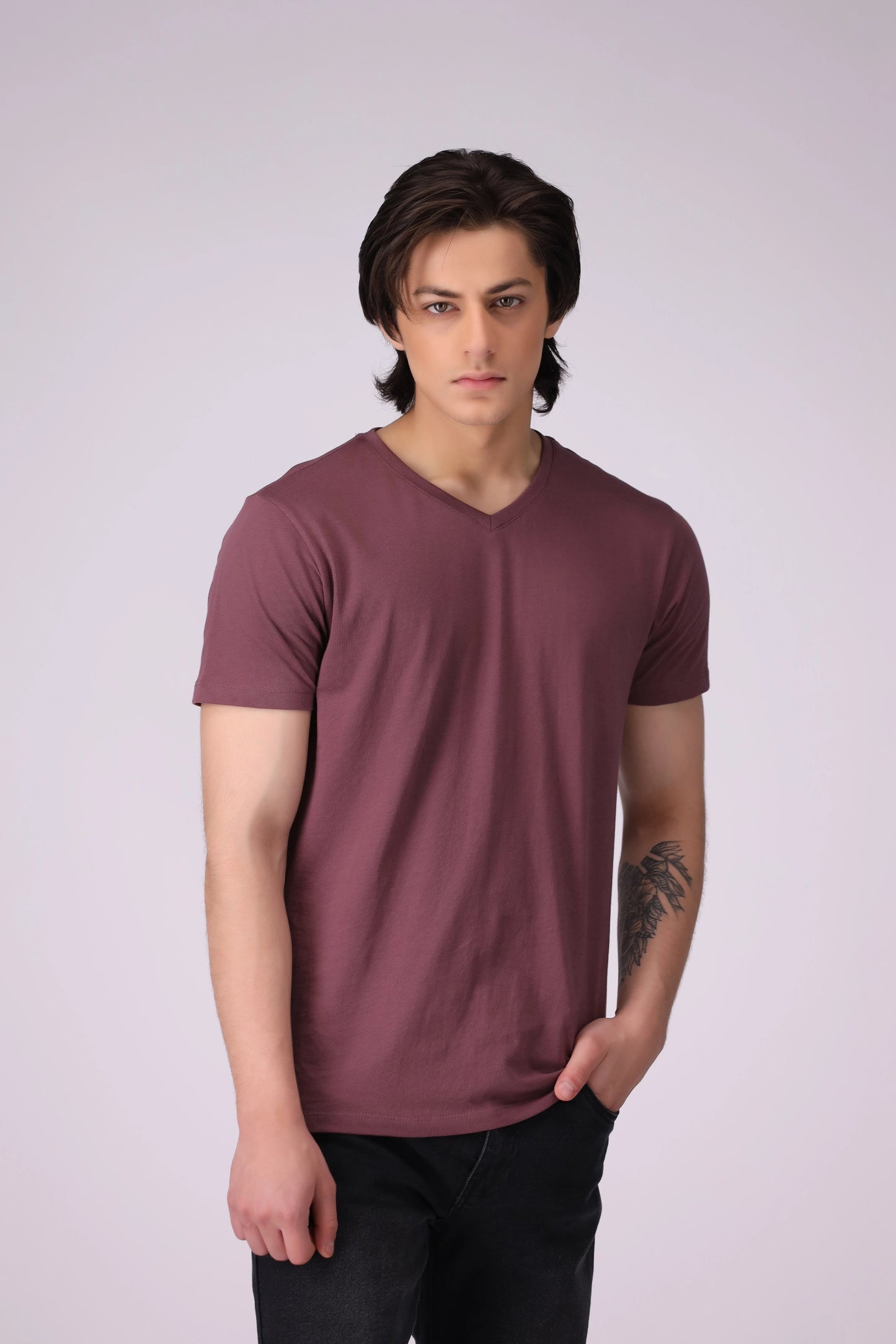 V-Neck T-Shirt Men Tee COUGAR (S V-1 2025) S Maroon Men