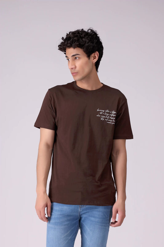 Relaxed Fit Printed T-Shirt Men Tee COUGAR (S V-1 2025) S Chocolate Men