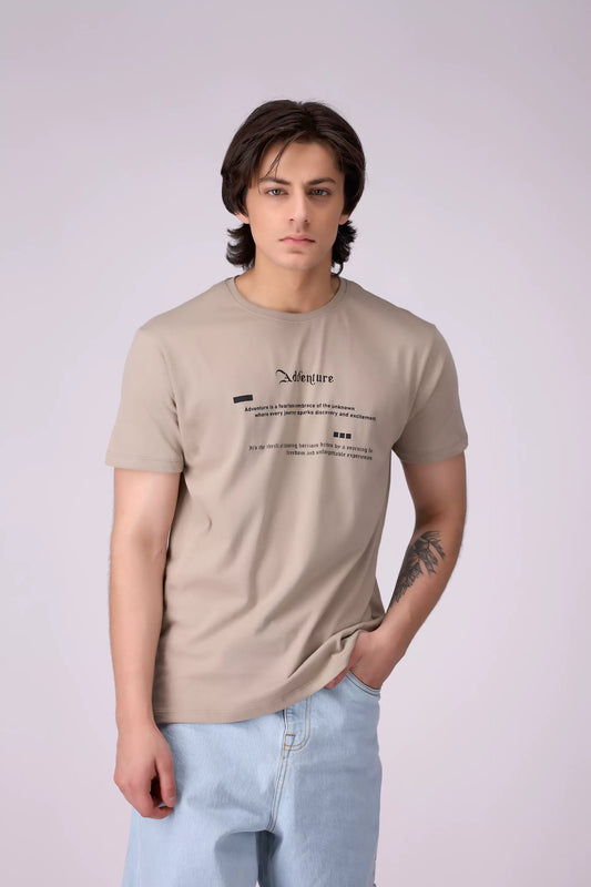 Relaxed Fit Text Printed T-Shirt Men Tee COUGAR (S V-1 2025) S Beige Men