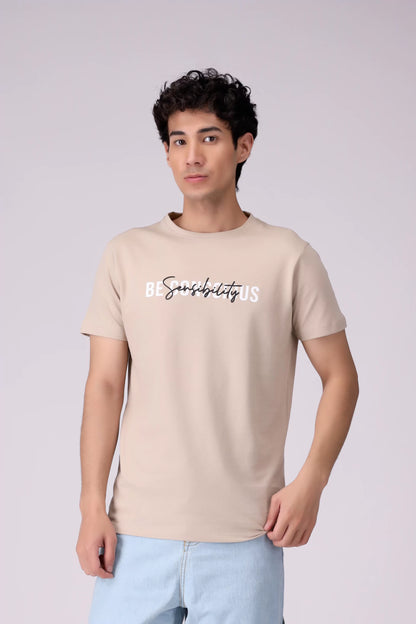 Text Printed Pique T-Shirt Men Tee COUGAR (S V-1 2025) S Sand Men