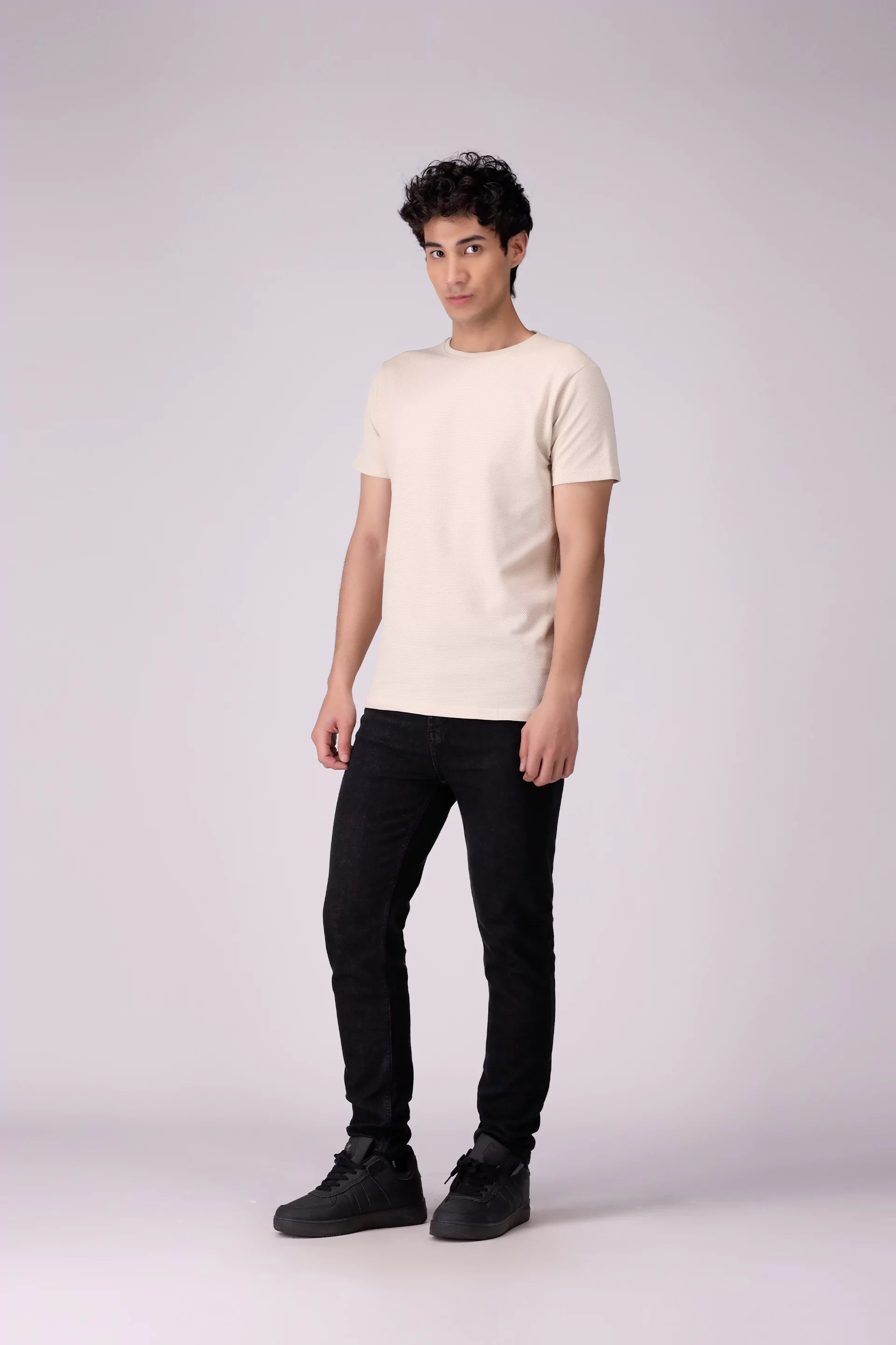 Regular Fit Popcorn Knit T-Shirt Men Tee COUGAR (S V-1 2025)