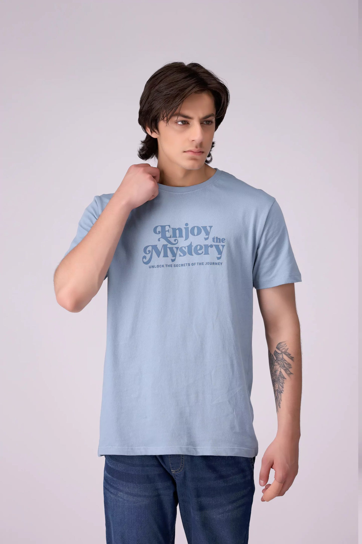 Relaxed Fit Text Printed T-Shirt Men Tee COUGAR (S V-1 2025) S Pastel Blue Men