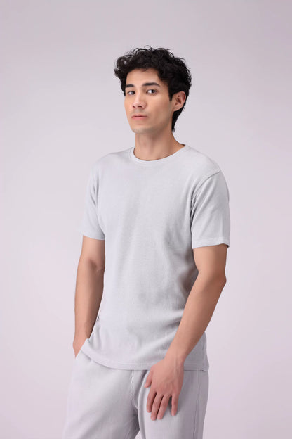 Regular Fit Waffle Knit T-Shirt Men Tee COUGAR (S V-1 2025) S Grey Men