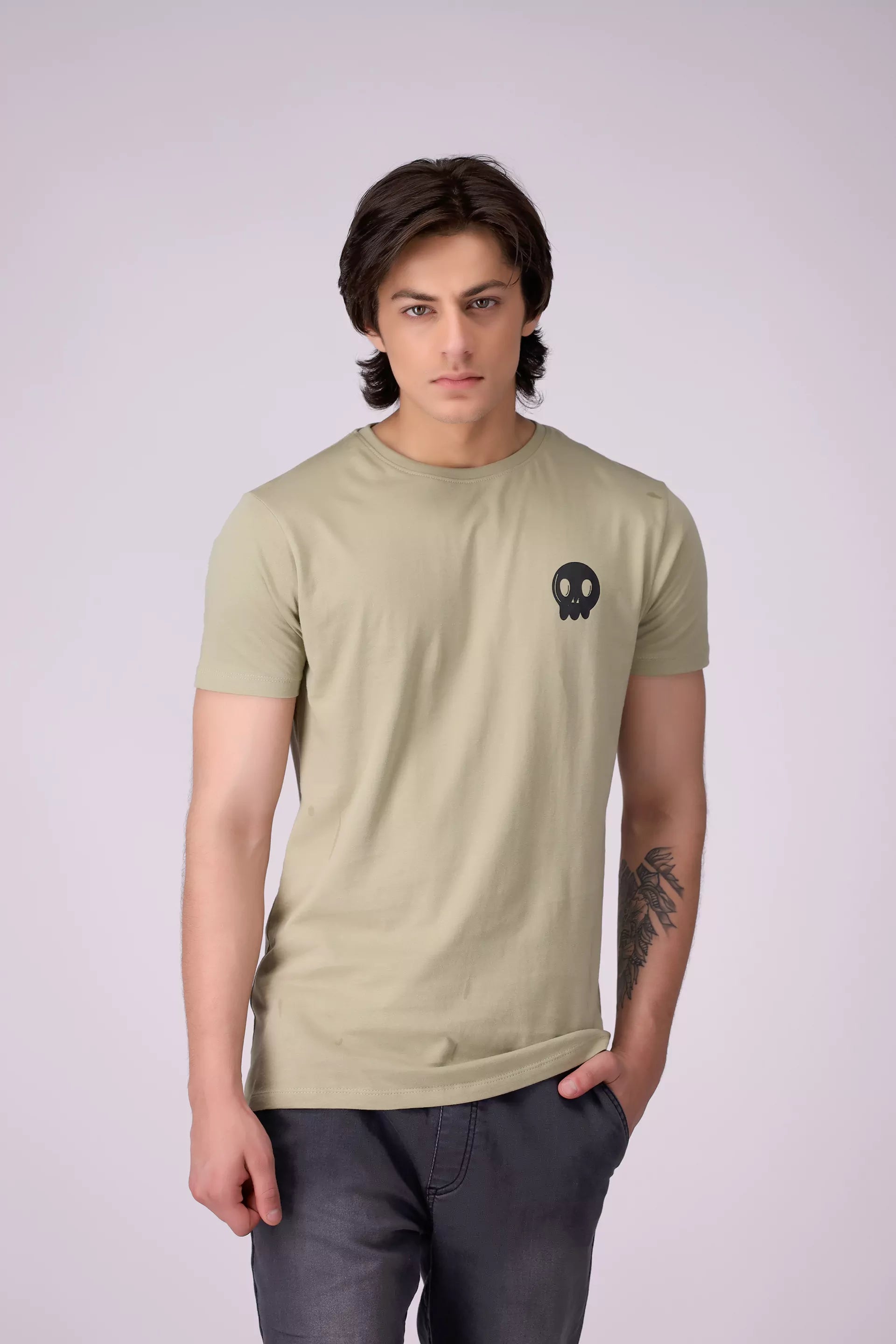 Regular Fit Printed T-Shirt Men Tee COUGAR (S V-1 2025) S Light Olive Men