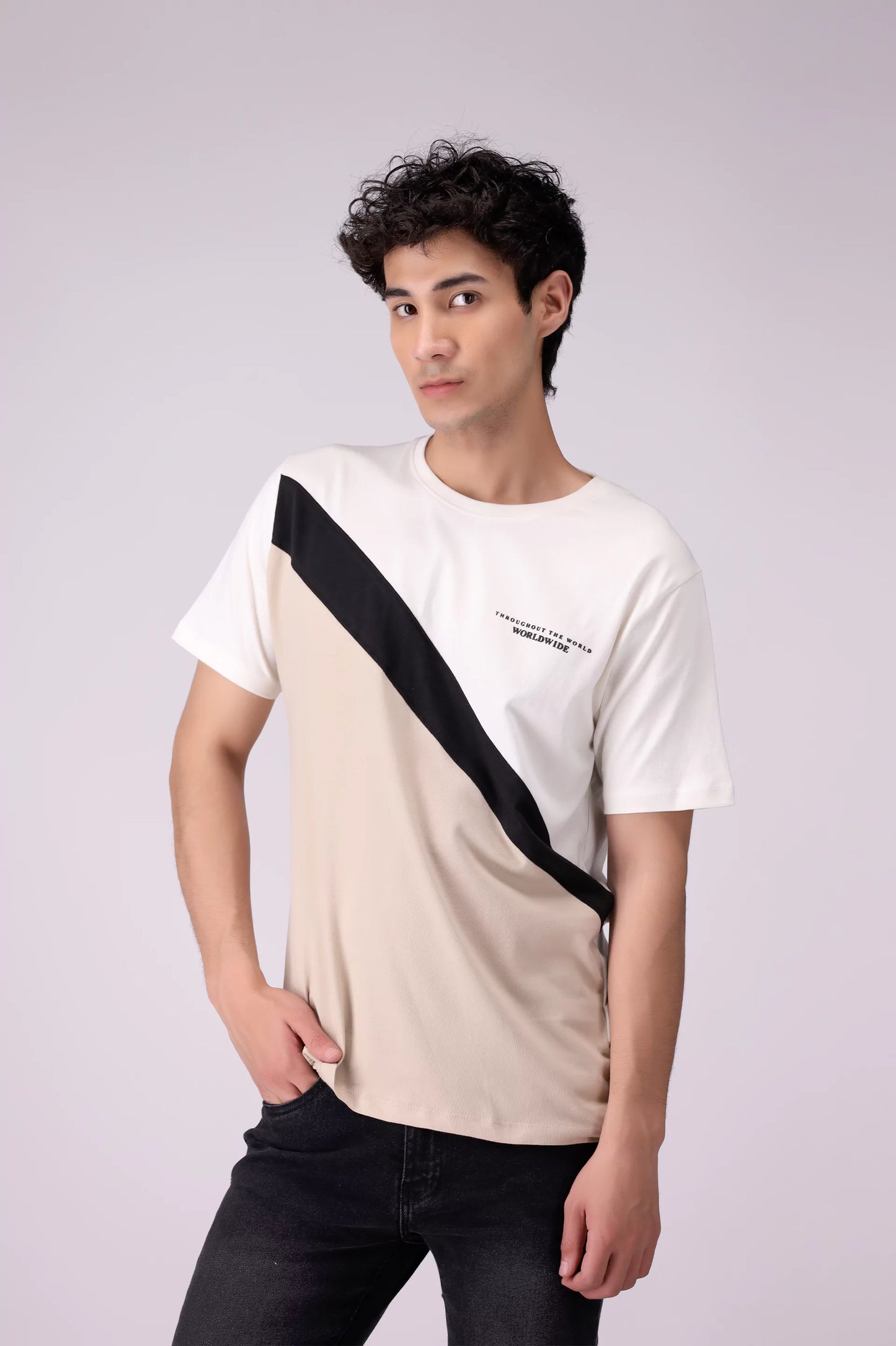 Relaxed Fit Color Block T-Shirt Men Tee COUGAR (S V-1 2025) S Off White Men