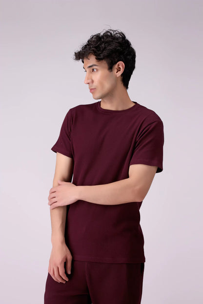 Waffle Knit T-Shirt Men Tee COUGAR (S V-1 2025) S Wine Men