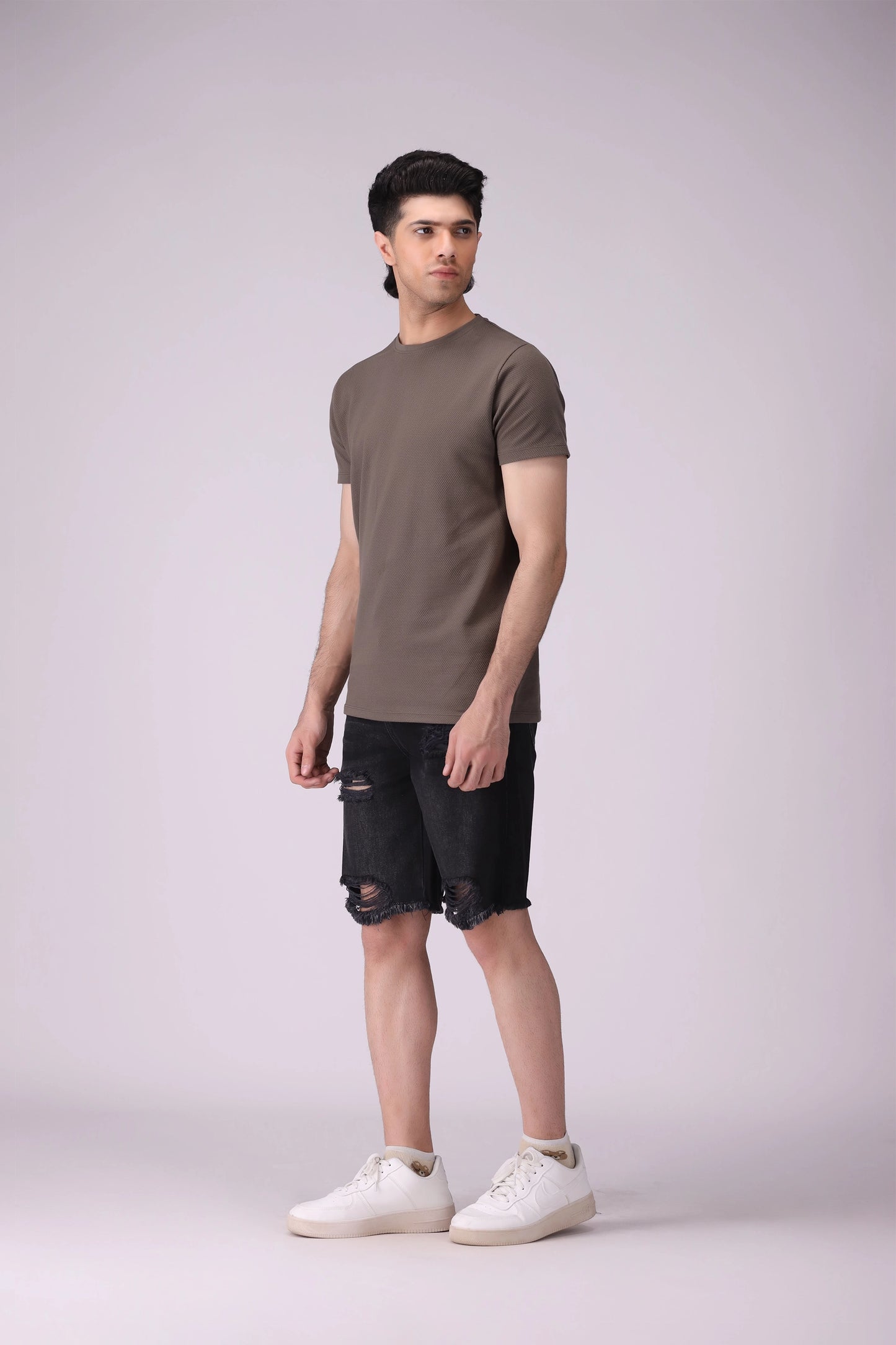 Regular Fit Honeycomb Knit T-Shirt Men Tee COUGAR (S V-1 2025)