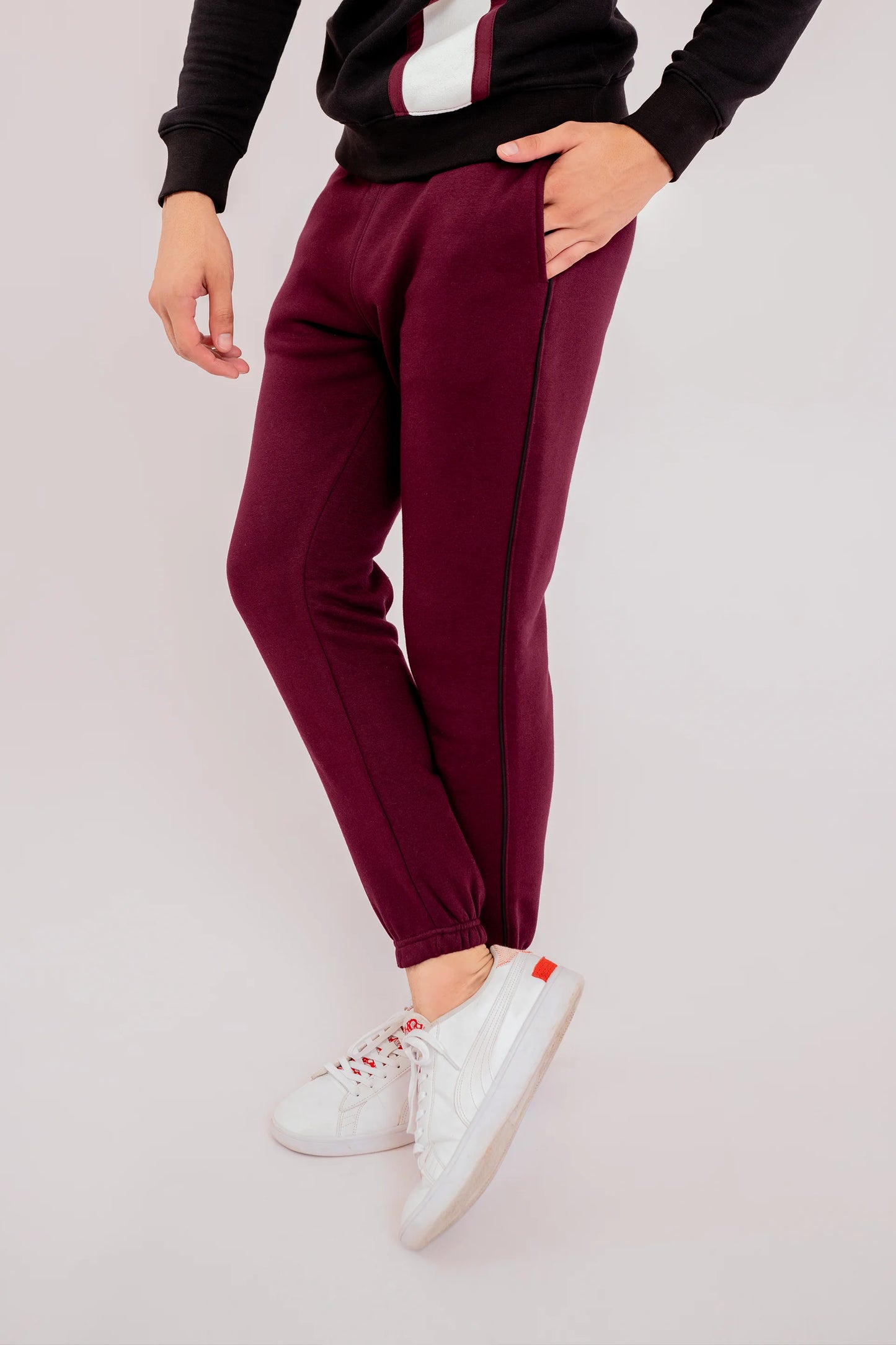 Slim Fit Jogger Pants With Side Piping Men Trouser Winter 2024 Knit Story COUGAR- (Men Winter 2024) S Maroon 