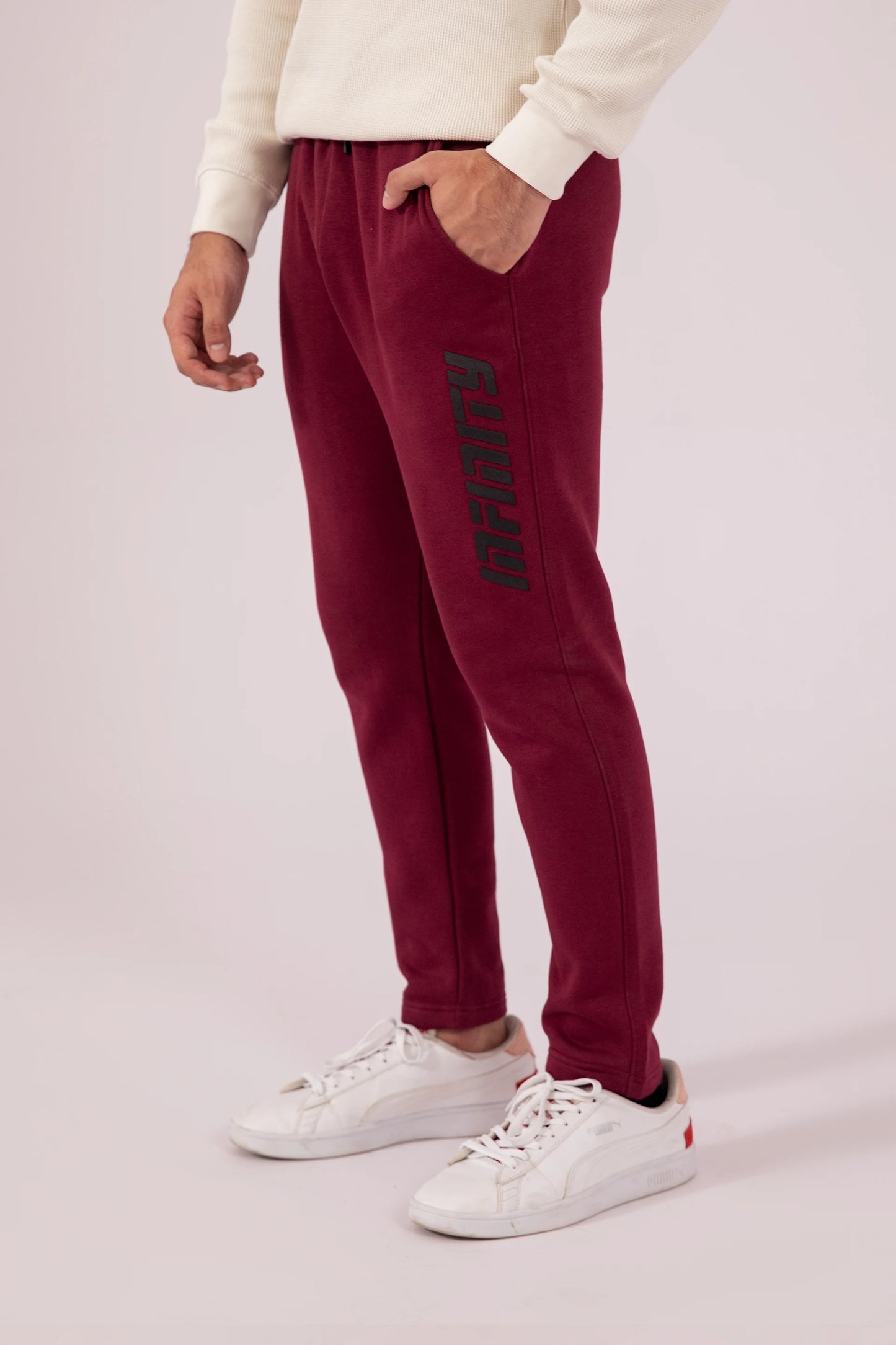 INFINITY Slim Fit Trousers Men Trouser Winter 2024 Knit Story COUGAR- (Men Winter 2024) S Maroon 