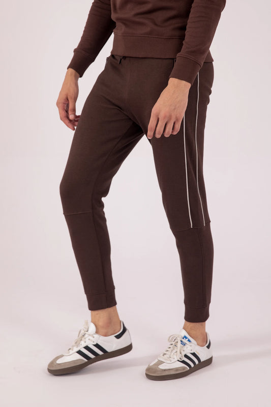 Comfort Fit Jogger Pants With Side Piping Men Trouser Winter 2024 Knit Story COUGAR- (Men Winter 2024) S Chocolate 