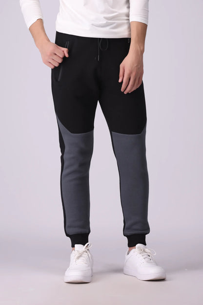 Slim Fit Contrast Paneled Jogger Pants Men Trouser Winter 2024 Knit Story COUGAR- (Men Winter 2024) S Black 