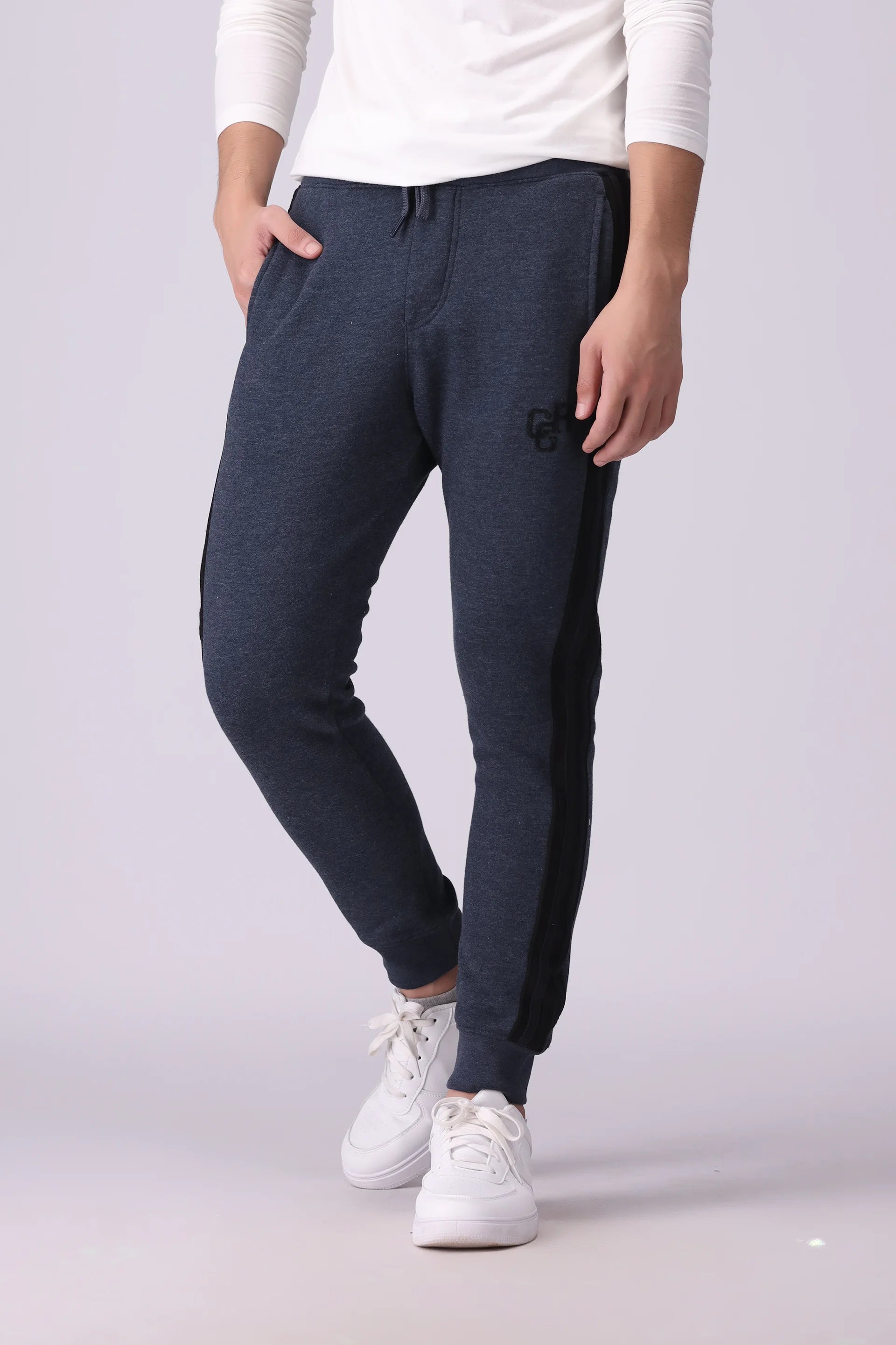 Contrast Side Striped Jogger Pants Men Trouser Winter 2024 Knit Story COUGAR- (Men Winter 2024) S Navy 