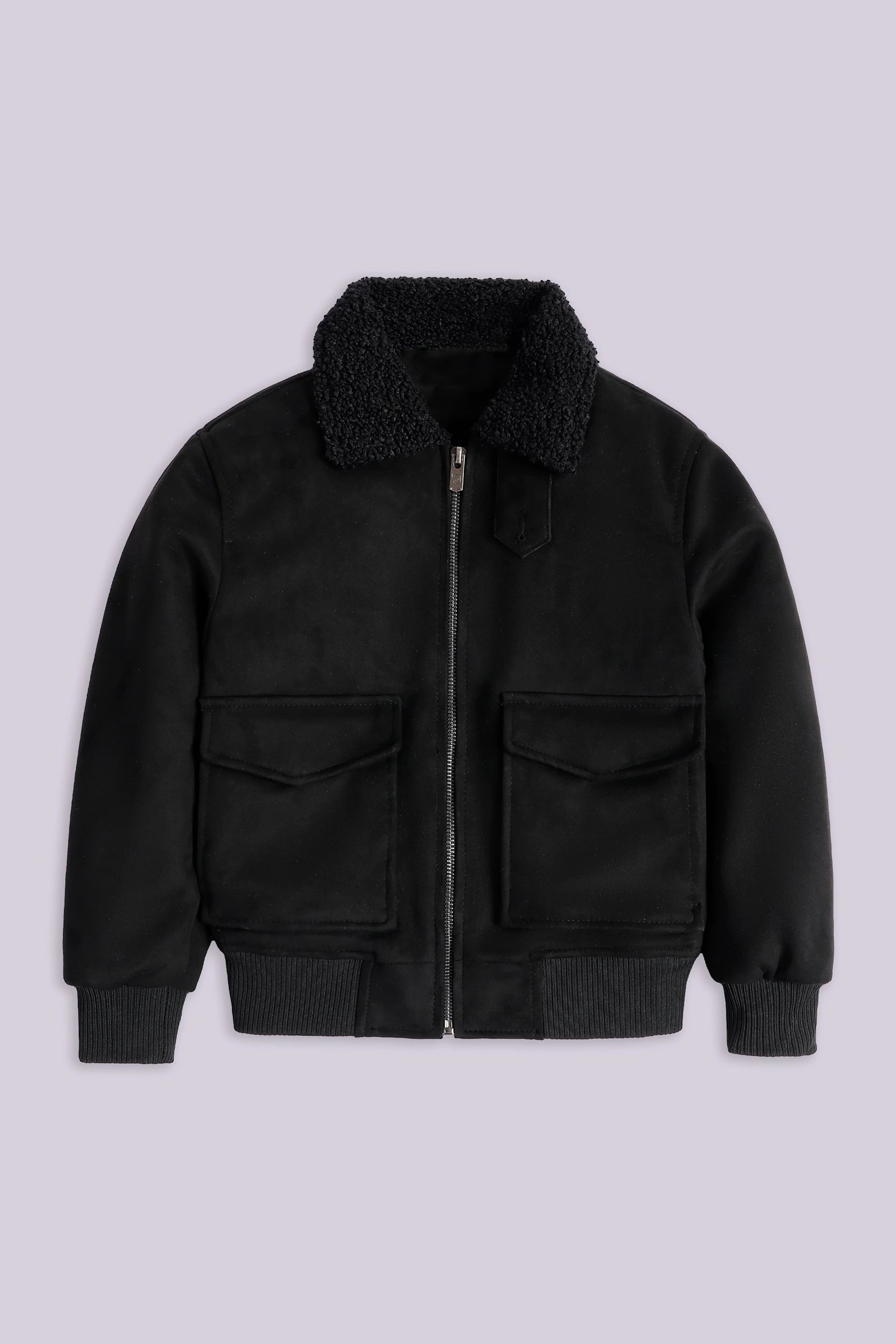 Suede Jacket With Sherpa Collar Boy Jacket Winter 2024 COUGAR- (Boy Junior Winter 2024) 5-6 Y Black Boy